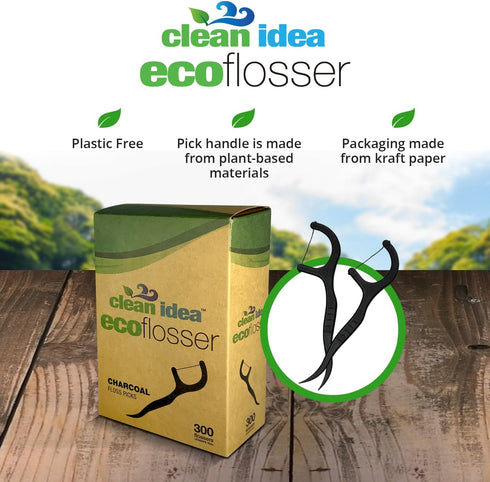EcoFlosser 300 Picks, Charcoal Dental Floss Picks for Teeth Cleaning, Biodegradable and Eco-Friendly