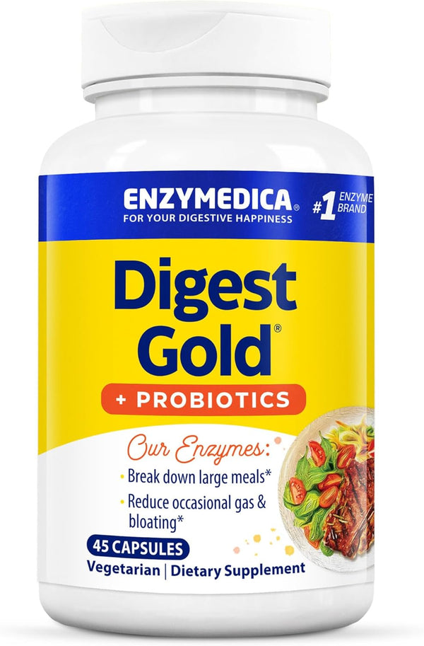 Enzymedica Digest Gold + Probiotics, 2-in-1 Formula for Gut Health, 45 Count, Digestive Enzymes & Probiotic Cultures