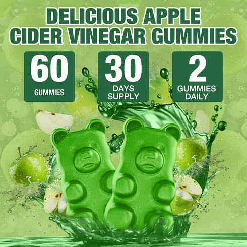 Yikecao Gummies, 1000mg Gummies B12, Immune 60 Count Apple Cider Vinegar ACV with The Mother & Apple Cider Vinegar
