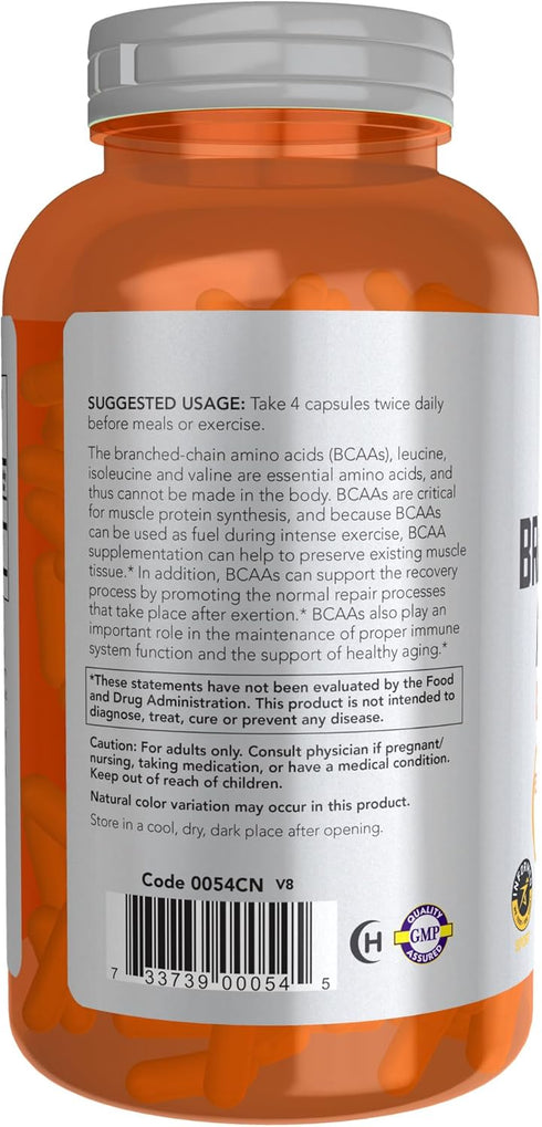 NOW Foods Sports Nutrition, Branched Chain Amino Acids, 240 Veg Capsules, With Leucine, Isoleucine, Valine