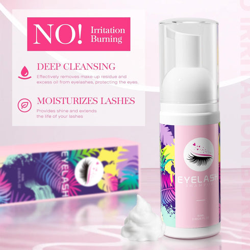 Lash Shampoo for Lash Extensions 60ml Eyelash Extension Cleanser Cleaning Kit with Shampoo Brush & Mascara Brush