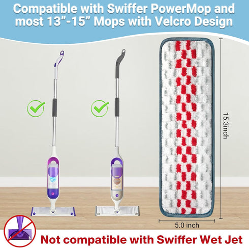 Reusable Mop Pads, 5 Pack Compatible with Swiffer PowerMop, Microfiber Machine Washable Replacement Pads for Hardwood