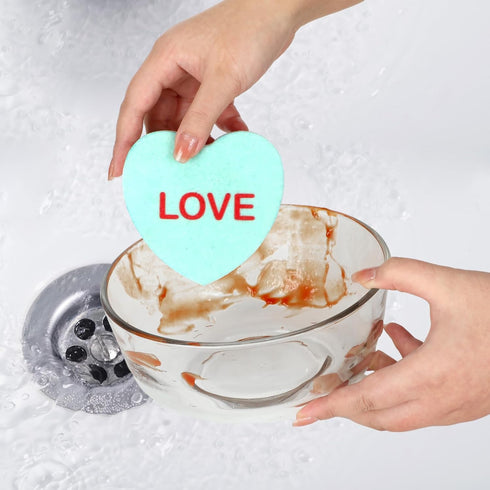 Domensi 8pcs Valentine's Day Candy Heart Shaped Kitchen Sponges - Dual Sided Non Scratch