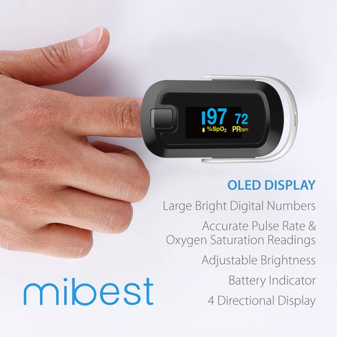 mibest OLED Finger Pulse Oximeter, O2 Meter in Dual Color White/Black