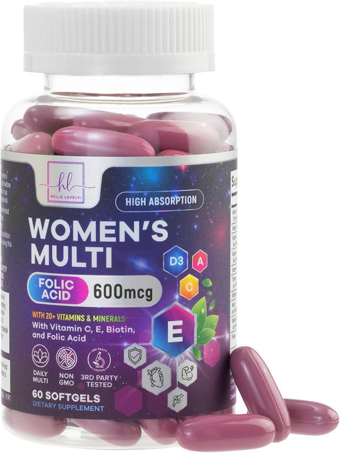 Women's Complete Multivitamin - Once Daily with Vitamin A, B6, B12, C, D, Biotin, Folate, Iron & Zinc - 60 Softgels