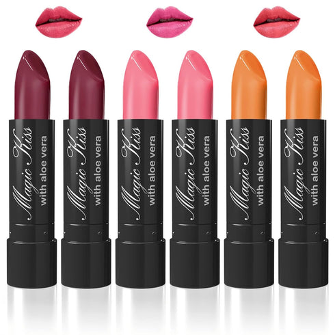 Magic Kiss Color Changing Matte Lipstick Set, 6 Piece Infused with Aloe Vera, Made in USA (Colors of Aloha 3)