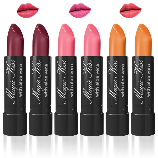 Magic Kiss Color Changing Matte Lipstick Set, 6 Piece Infused with Aloe Vera, Made in USA (Colors of Aloha 3)