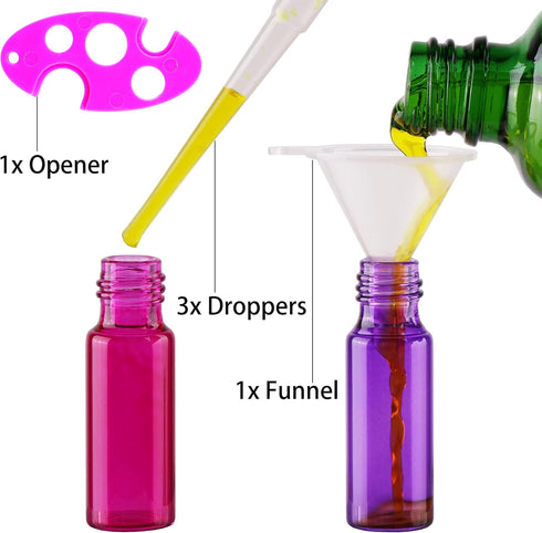MaxMau 24 Pack Essential Oils Roller Bottles, 5ml Colourful Roll On Bottles with Steel Roller Balls