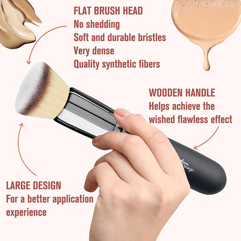 Flat Top Buffing Foundation Makeup Brush, Ultra Soft Dense Kabuki Brush for Liquid, Cream, Powder