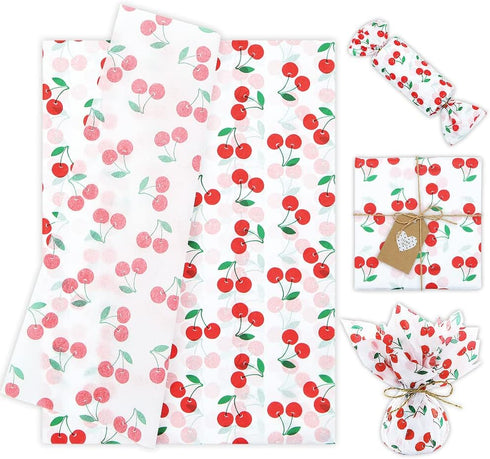 60 Sheet Cherry Tissue Paper 28 * 20 Inch Summer Fruit Design for Gift Wrapping and DIY Crafts Decorations