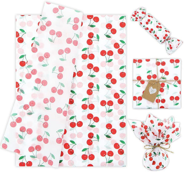 60 Sheet Cherry Tissue Paper 28 * 20 Inch Summer Fruit Design for Gift Wrapping and DIY Crafts Decorations