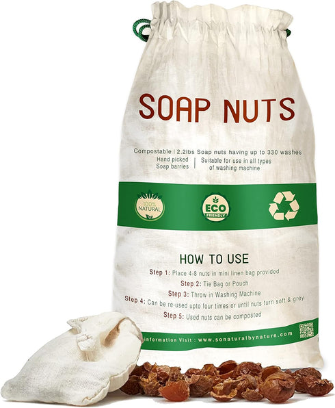 Organic Soap Nuts Deseeded, 1kg/2.2lbs (330 loads), Eco-friendly Soap Nuts Laundry Detergent with 1 Wash Bag