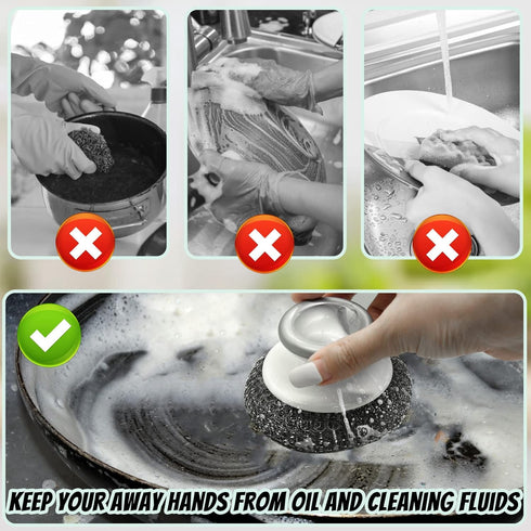 2Pcs Stainless Steel Wool Scrubber with Handle, Heavy Duty Dish Scrubber Cleaning Brush for Pots, Pans, Grills, Sink