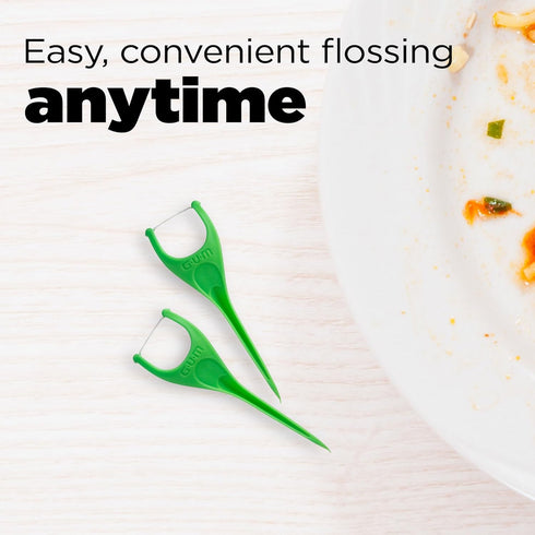 GUM Angled Floss Picks, Extra Strong Dental Flossers for Adults, Fresh Mint Flavor, 75ct