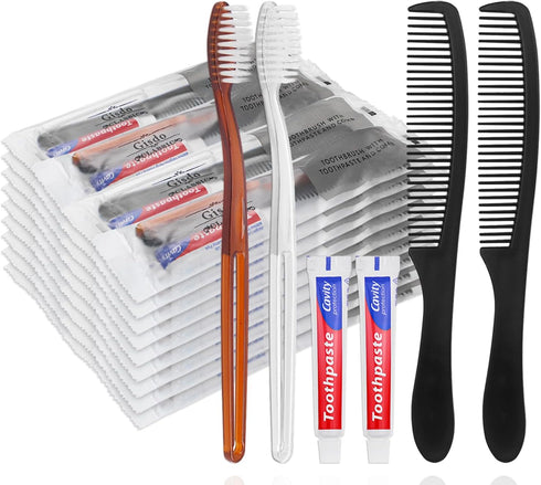 30 pcs Disposable Toothbrushes with 10g Toothpaste and 7inch Black Comb, Individually Wrapped for Hotel, Airbnb,