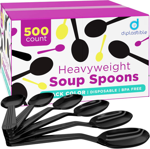 Plastic Spoons Heavy Duty - Plastic Soup Spoons - Disposable Spoons Plastic Utensils - Plastic Cutlery for Parties and Events Pack of 500 (Soup Spoons)