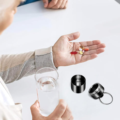 Pill Keychain Holder - Small Waterproof Pill Box Organizer Portable Pill Holder Keychain (Black, 2PCS)