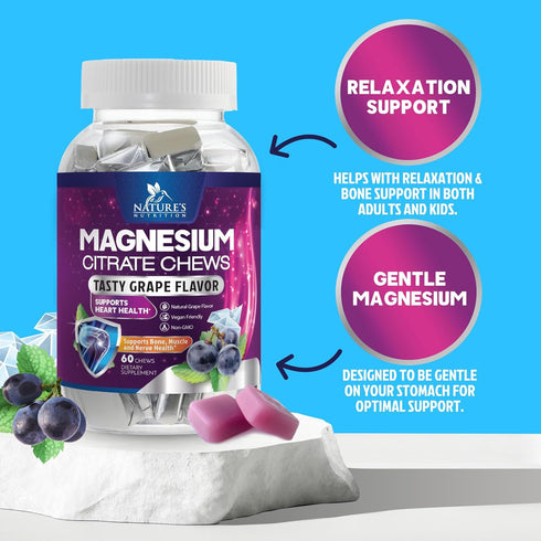 Gummies Gummy 60 Gummies Magnesium Citrate Chews Supplement - High Absorption Magnesium Supplement - Vegan Mag Citrate