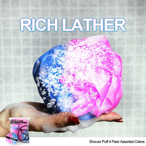 Loofah Sponge Bath Sponge - 4 Pack for Women and Men (Blue Pink Combine)