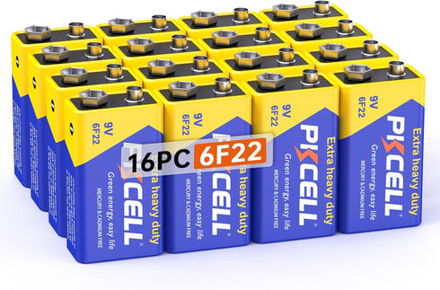PKCELL 9V Batteries 16 Pack 9 Volt Batteries for Smoke Alarms, Smoke Detector,