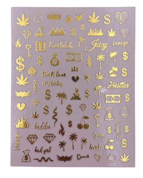 Impressed Authentic 5 Sheets Luxury Nail Art Stickers, 500+ Chrome Gold Customized Nail Decals for Salon Nails