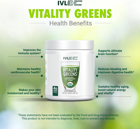 IVL - Vitality Greens, Organic Superfood Drink, Antioxidants, Micronutrients, 30 Servings