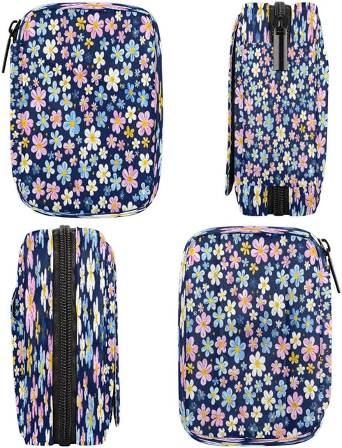 Honeybaby Small Flowers Printed Pill Case Bag Portable Weekly Pill Organizer Travel Pill Organizer Case Bag with Zipper