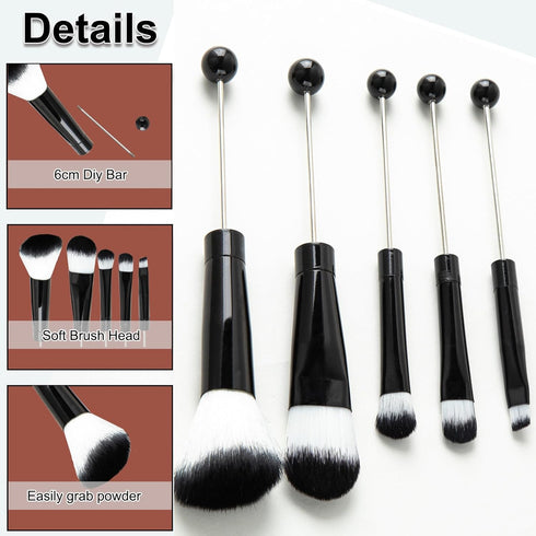 10 Pieces Beadable Makeup Brushes, DIY Comestic Brushes Kit for Beaded Eyeshadow Brush (Black)