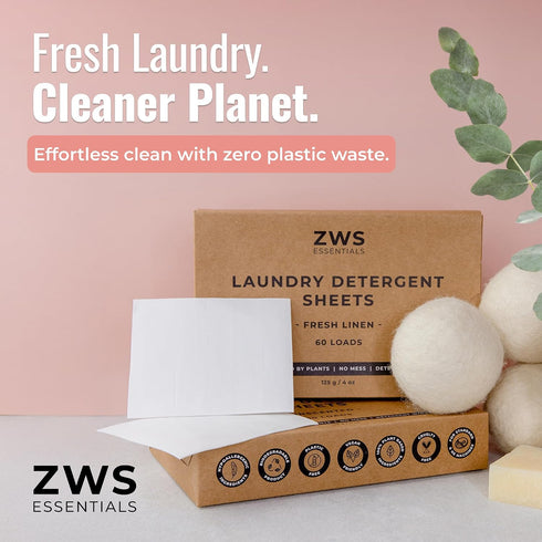 Laundry Detergent Sheets | Fresh Linen Scented Laundry Strips | Eco-Friendly, Plastic-Free Detergent for HE Machines