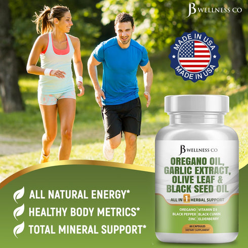 JB Wellness Co Immune 60 Count JB Wellness Oregano Oil, Garlic Extract, Olive Leaf, with Astragalus - Support