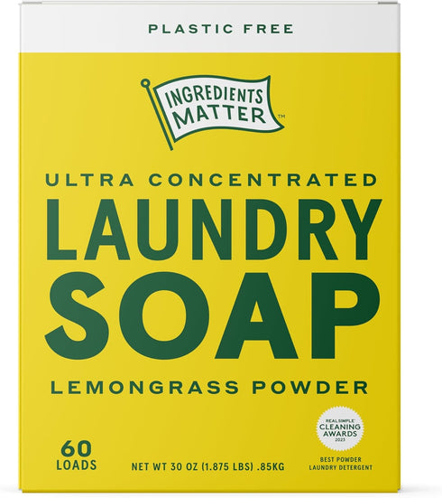 Ingredients Matter Powder Laundry Soap - Lemongrass Scent, Eco-Friendly, Hypoallergenic, 30 oz, 60 Loads