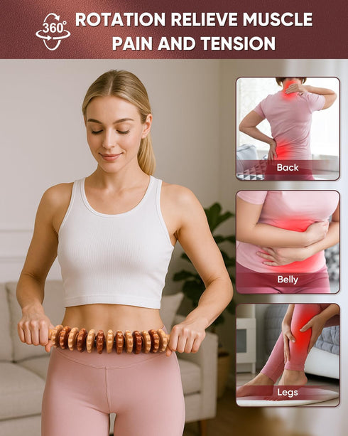 ONUEMP Wood Therapy Massage Tools, Wooden Bend Waist Thigh Massager & Muscle Roller Stick, Maderoterapia Colombiana Kit