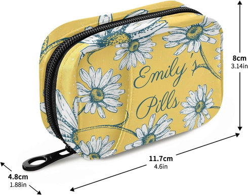 Naanle 7 Custom Pill Box Day Pill Case Bag Daisy Flowers Personalized Name Travel Pill Organizer Bag with Zipper