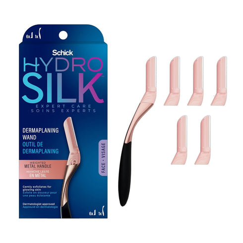 Schick Hydro Silk Dermaplaning Wand, Tool for Face with 6 Refill Blades, Eyebrow Razor, Facial Razor