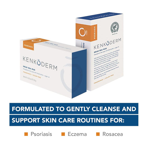 Kenkoderm Psoriasis Dead Sea Mud Soap - Natural Exfoliating Body & Face Cleanser, 4.25 Ounce