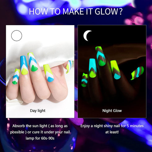 RARJSM Gel Nail Art Polish - Glow In The Dark Gel Liner Art Set, Luminous Painting Gel Polish for Nail Art, Bright