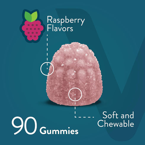 Gummies with Calcium Magnesium Zinc and Vitamin D3 - Supports Bone Health & Immune Function - Raspberry Flavor