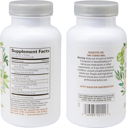 Quantum Health SuperLysine+ Advanced Formula - Immune Support Supplement, 1500 mg Lysine, 180 Tablets (Pack of 2)