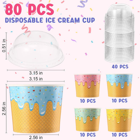 Jingmore 40 Count (6 oz) Paper Ice Cream Cups with Clear Dome Lids Disposable Dessert Cups Bulk Dessert Bowls Sundae