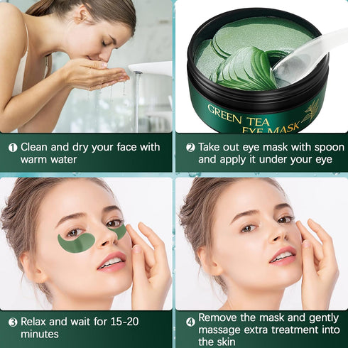 Tiepetly Under Eye Masks, Collagen Eye Mask, Green Tea Patches for Dark Circles and Puffiness, 60 pcs