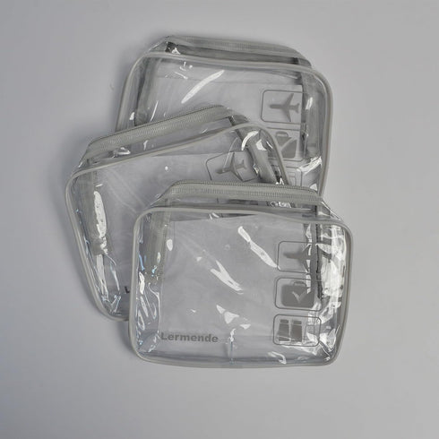 Lermende 2pcs Clear Toiletry Bag, TSA Approved Travel Bag, Quart Sized Makeup Cosmetic Bag for Women Men, Gray