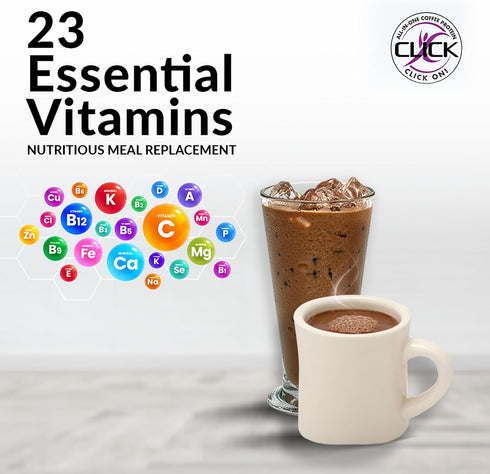 Click Coffee Protein Drink, Mocha Flavor, All-in-One Meal Replacement, 23 Essential Vitamins, Double Shot Espresso,