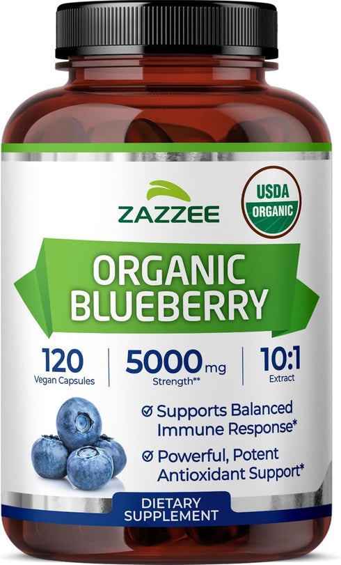 Zazzee USDA Organic Wild Blueberry 10:1 Extract - 5000 mg Strength, 120 Vegan Capsules