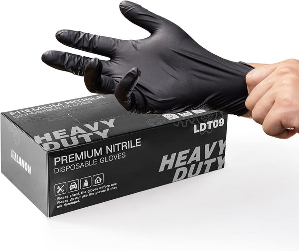 LANON Black Nitrile Disposable Gloves, 6-mil, Large, Food-Safe, Powder-Free, Heavy-Duty, Latex-Free, Textured Fingertips