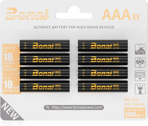 BONAI AAA Lithium Batteries, 1.5V 1200mAh Long Lasting Triple AAA Batteries - Ultimate Power for High Drain Devices (8