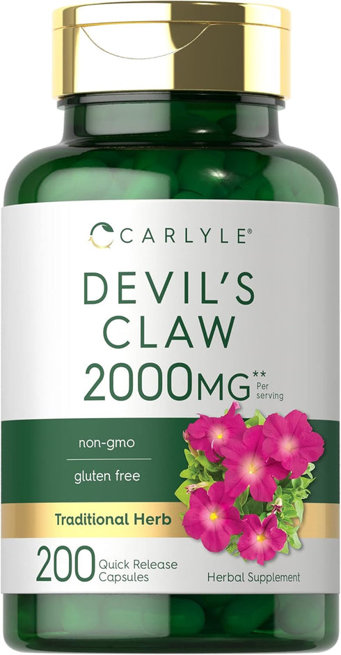 Carlyle Devils Claw 2000mg - 200 Capsules of Concentrated Root Extract - Non-GMO, Gluten Free Herbal Supplement