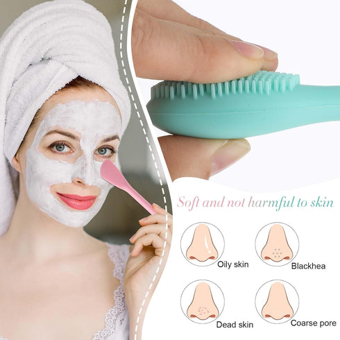 2PCS Manual Facial Cleansing Brush, 2 in 1 Face Mask Brush and Scrubber Tool for Exfoliating Makeup Removal (Pink,
