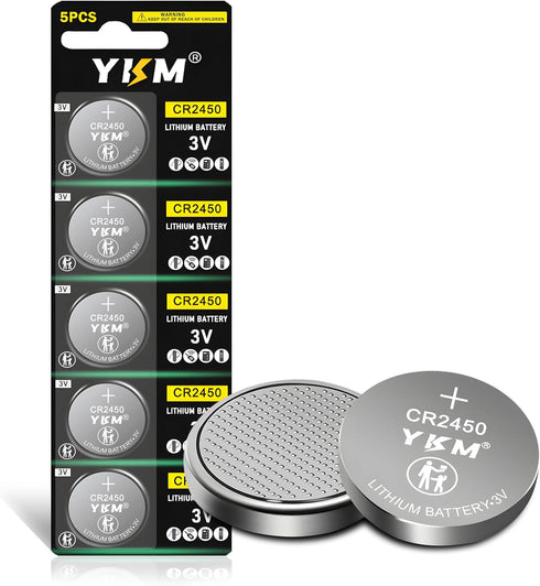 CR2450 3 Volt Battery, DL2450 ECR2450 BR2450 Lithium Battery for Tea Light Candles, Car Remote Key Fob - 5 Pack