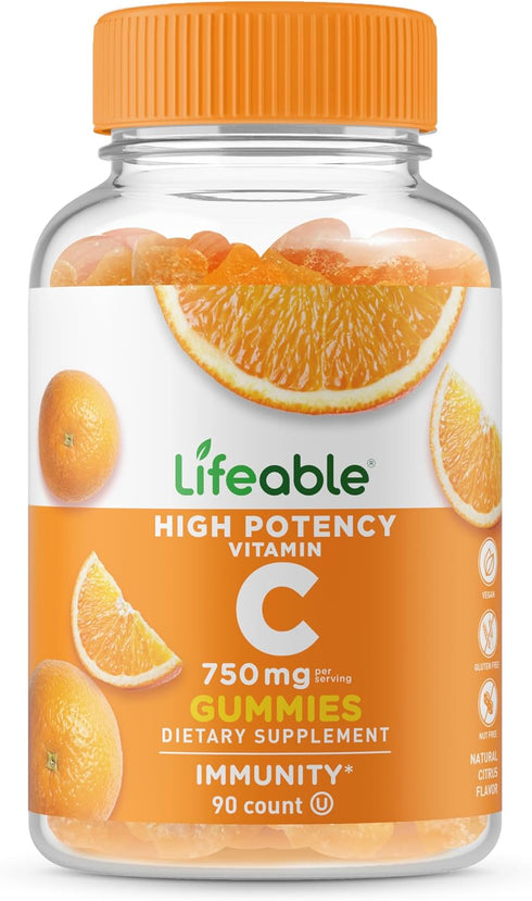 Lifeable Vitamin C - 90 Gummies (750 mg), Great Tasting Natural Flavor Gummy Supplement, Vegetarian GMO-Free Chewable