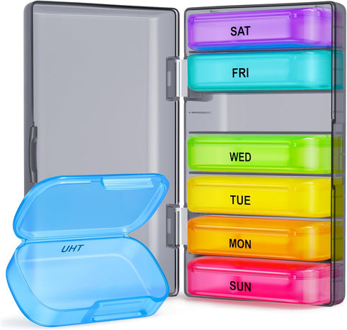 ZIKEE 7 Packs Extra Large Pill Organizer, Portable 7 Day Pill Box for Medication, Vitamin, Fish Oil, Black